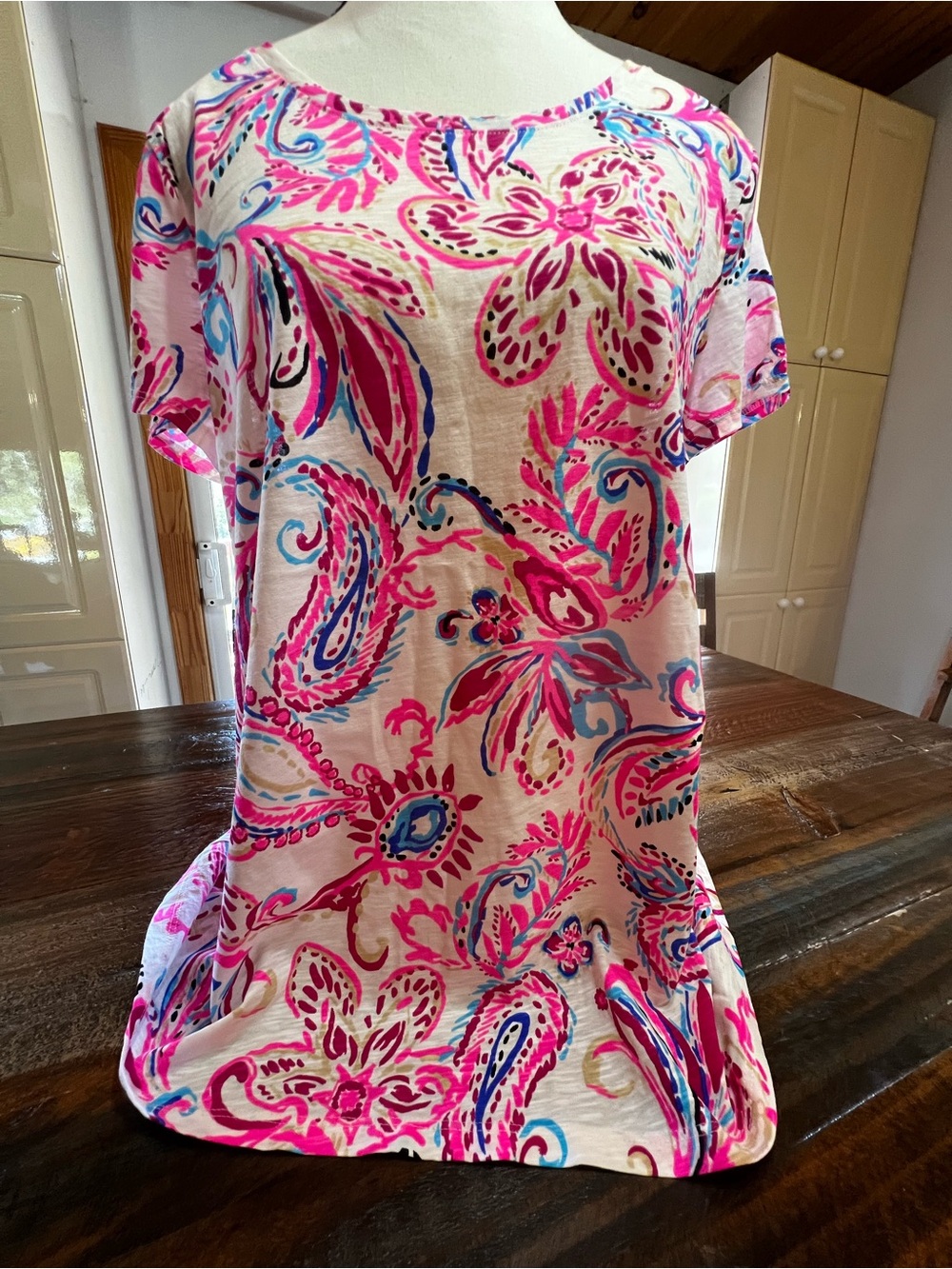 Lilly Pulitzer Pink & Turquoise Paisley Short-Sleeve Top - Picture 5 of 14